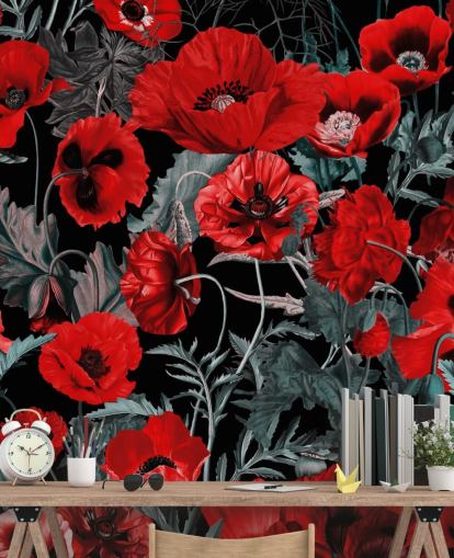 dunkelrote Mohnblumen Tapete