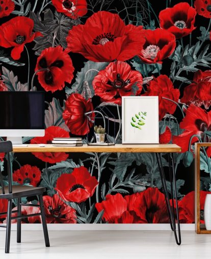 papier peint coquelicots rouge foncé