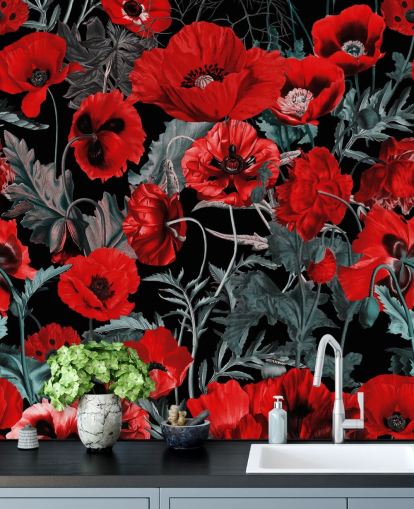 dark red poppies wallpaper