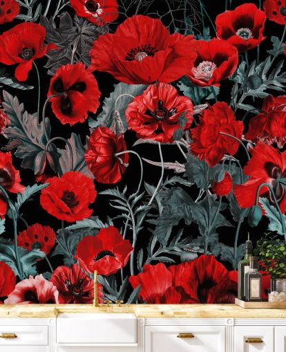 dark red poppies wallpaper