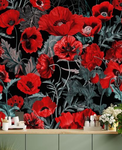dark red poppies wallpaper