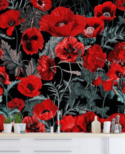 dark red poppies wallpaper