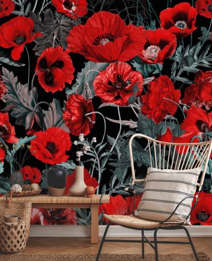 papel pintado amapolas rojo oscuro