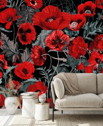 papel pintado amapolas rojo oscuro