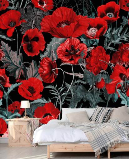 papel pintado amapolas rojo oscuro