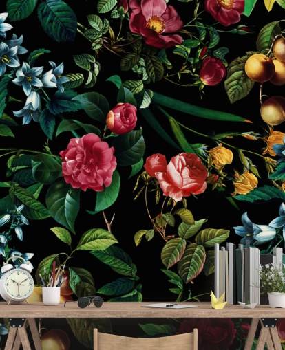 papel de parede floral escuro com folhas verdes papel de parede floral escuro com folhas verdes