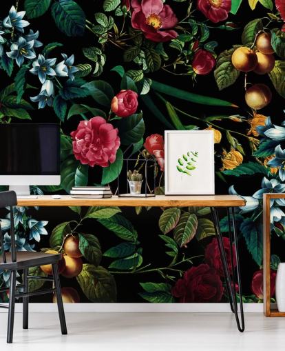 papel de parede floral escuro com folhas verdes papel de parede floral escuro com folhas verdes