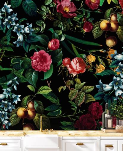 mørk floral tapet med grønne blader mørk floral tapet med grønne blader