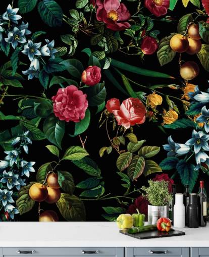 papel pintado floral oscuro con hojas verdes papel pintado floral oscuro con hojas verdes