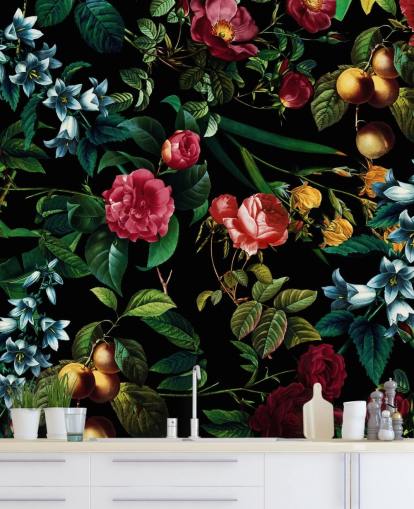 donker bloemenbehang met groene bladeren donker bloemenbehang met groene bladeren