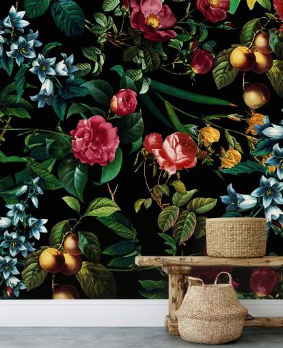 papier peint floral foncé avec des feuilles vertes papier peint floral foncé avec des feuilles vertes