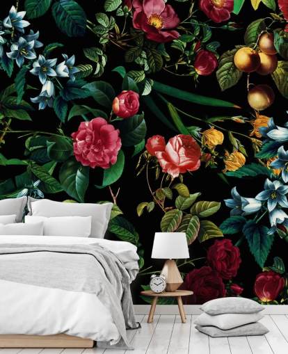 mörk blommig tapet med gröna blad mörk blommig tapet med gröna blad