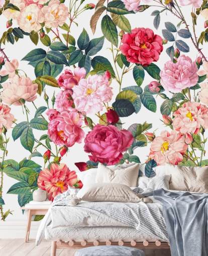 papel pintado de rosas y hojas