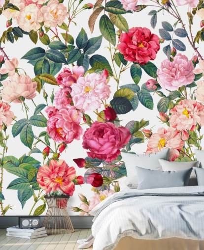 papel pintado de rosas y hojas