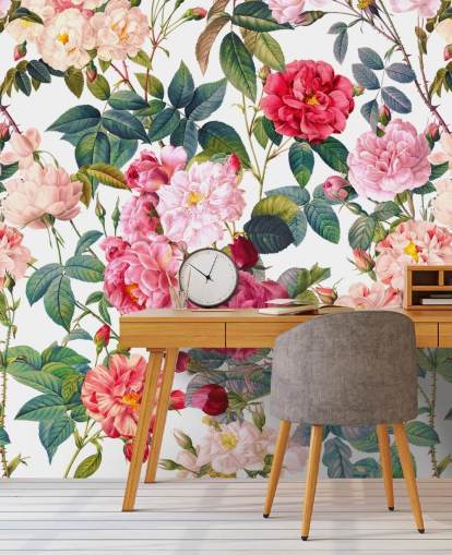 rosas e folhas papel de parede