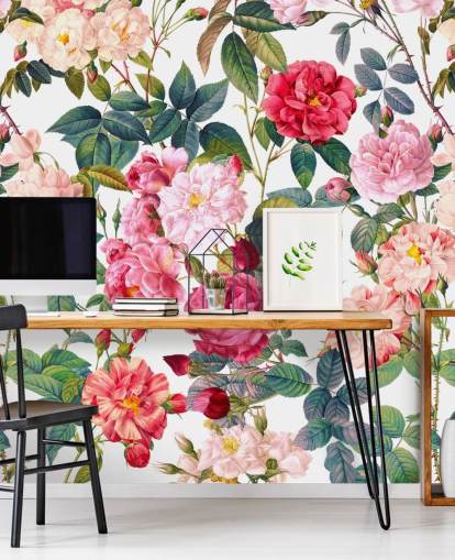 papier peint roses et feuilles