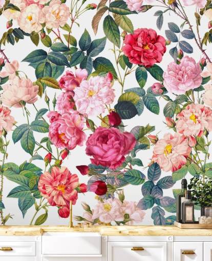 papier peint roses et feuilles
