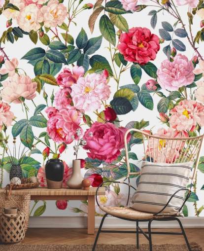 papier peint roses et feuilles