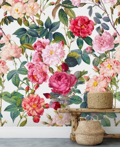 papel pintado de rosas y hojas