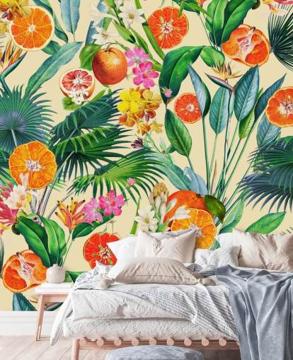 oranges and palm leaves wallpaper