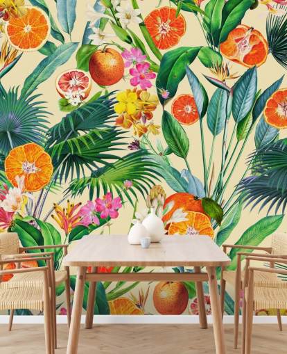 oranges and palm leaves wallpaper