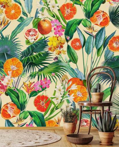 oranges and palm leaves wallpaper oranges and palm leaves wallpaper
