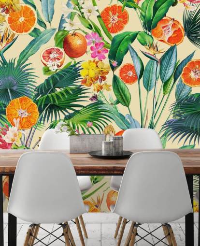 Orangen und Palmblätter Tapete