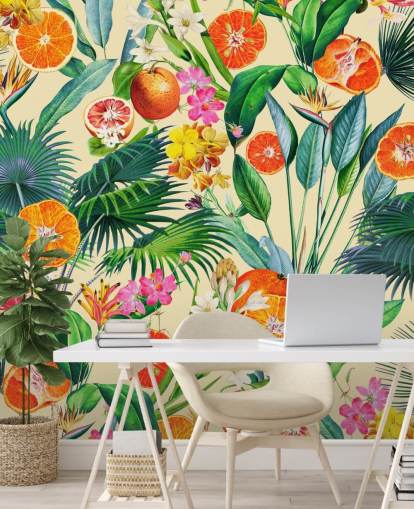 oranges and palm leaves wallpaper