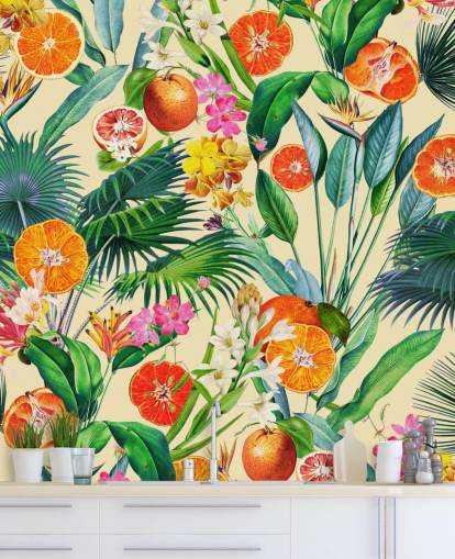 Orangen und Palmblätter Tapete Orangen und Palmblätter Tapete