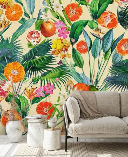 oranges and palm leaves wallpaper oranges and palm leaves wallpaper