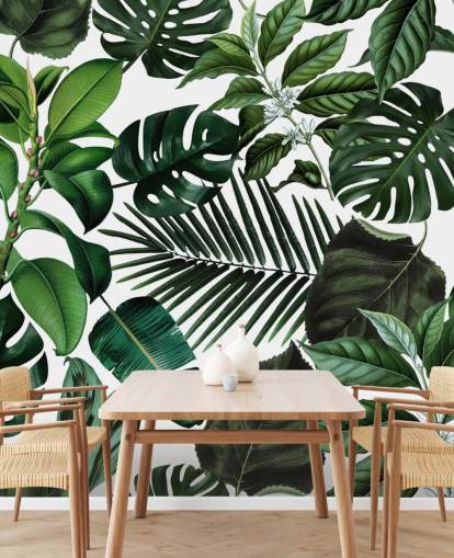 papel pintado de hojas exóticas verdes