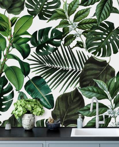 folhas exóticas verdes papel de parede