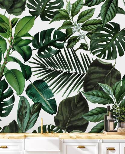 papel pintado de hojas exóticas verdes