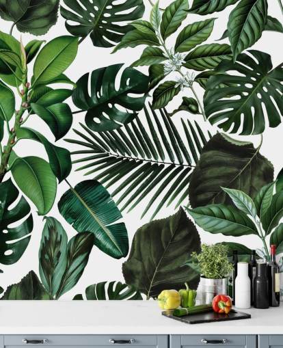 feuilles exotiques vertes papier peint