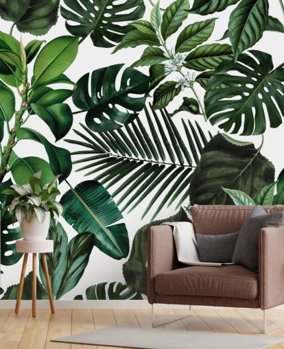 feuilles exotiques vertes papier peint