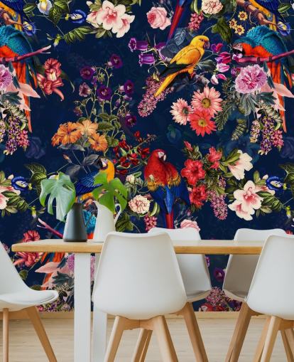 tropiska blommor och fåglar tapeter