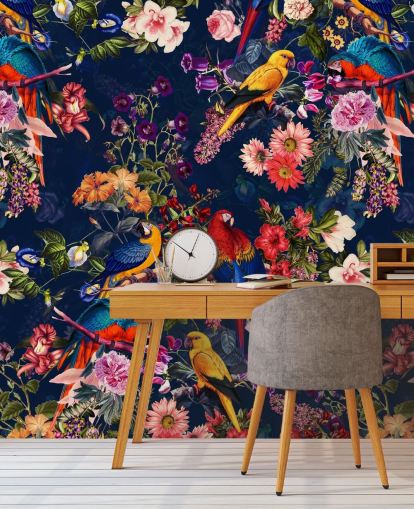 tropical flowers and birds wallpaper