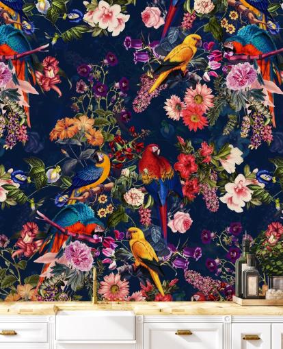 tropical flowers and birds wallpaper