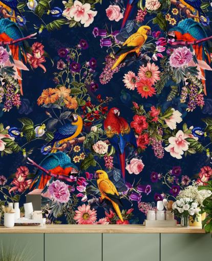 tropiske blomster og fugler tapet tropiske blomster og fugler tapet