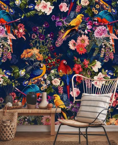 tropische Blumen und Vögel Wallpaper tropische Blumen und Vögel Wallpaper