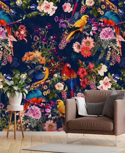carta da parati con fiori tropicali e uccelli carta da parati con fiori tropicali e uccelli