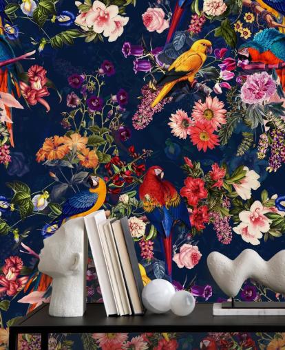 papel de parede de flores e pássaros tropicais papel de parede de flores e pássaros tropicais