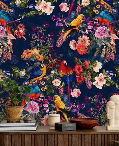 papel de parede de flores e pássaros tropicais papel de parede de flores e pássaros tropicais