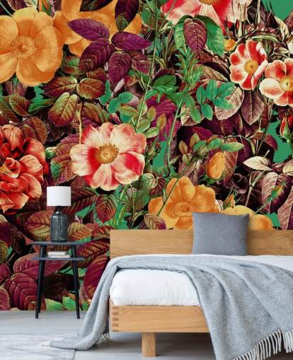 warm getinte bloemen behang