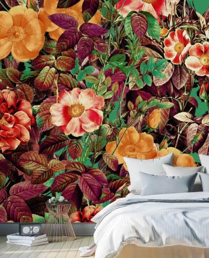 warm getinte bloemen behang