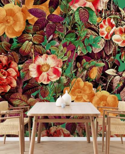 warm getinte bloemen behang