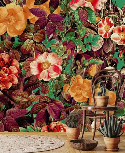 papier peint floral aux tons chauds