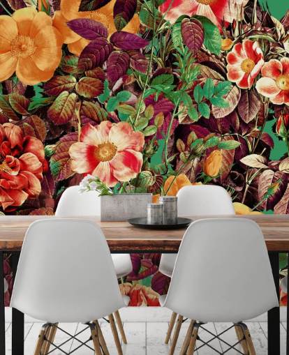 papel de parede floral em tons quentes