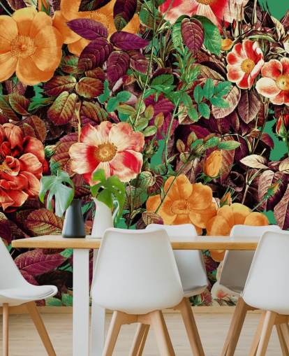 papel pintado de flores de tonos cálidos