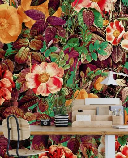 papel pintado de flores de tonos cálidos